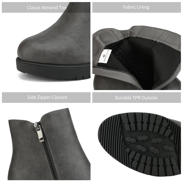 Comfortable Low Heel Chunky Ankle Boots - GREY PU - 3